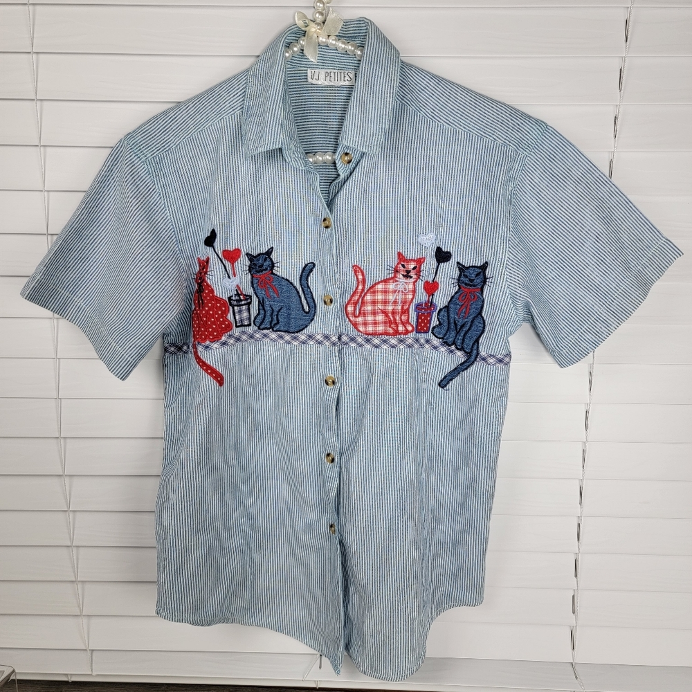 VJ Petites Cat Applique Button Down Top